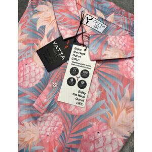YATTA Men's Golf Polo‎ Shirt Pineapple Palms Stretch Wicking UPF 40 Size 2XL